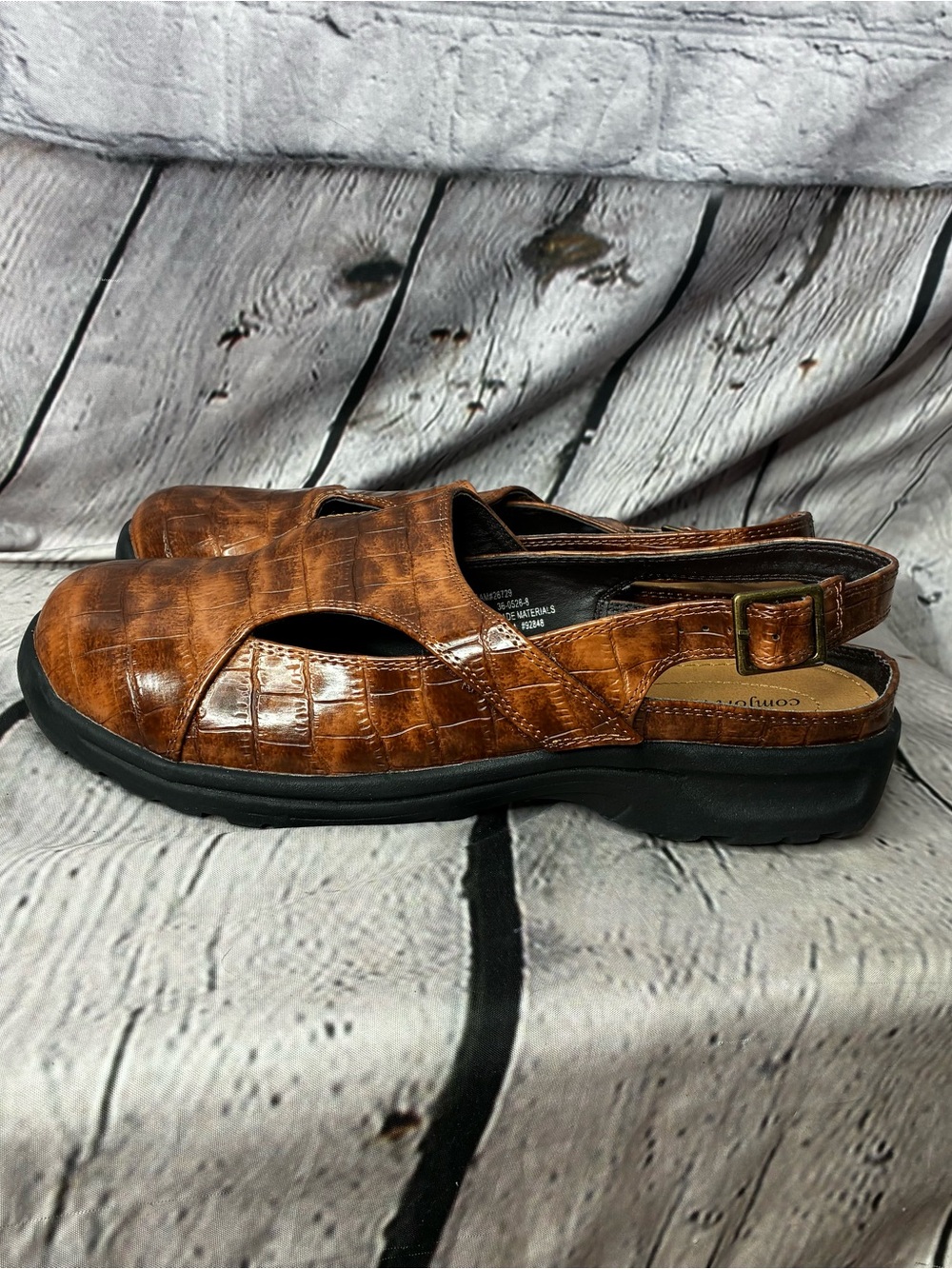 Cottagecore Granola Grannycore Boho Brown Glossy Croc Chunky Slingback Clog 8.5W